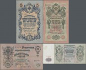 Russia: Album with 77 banknotes 1, 3, 5, 10, 25, 50, 100, 500 and 1000 Rubles 1898 (1915), 1905, 1909, 1910, 1912 and 1917, P.8d, 9c, 10b, 11c, 12b, 1...