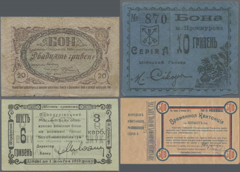 Ukraina: Album with 30 banknotes and Notgeld issues from CHARKOW, KHERSON, PROSK...