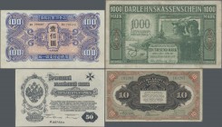 Alle Welt: Huge plastic box with about 300 banknotes and Notgeld sorted by country from Armenia to Uzbekistan, comprising for example CHINA Russo-Asia...
