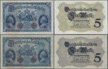 Deutschland - Deutsches Reich bis 1945: 2x 5 Mark 1914 Darlehenskassenscheine Ro.48a (UNC) und Ro.48b (VF). (2 Stück)
 [taxed under margin system]