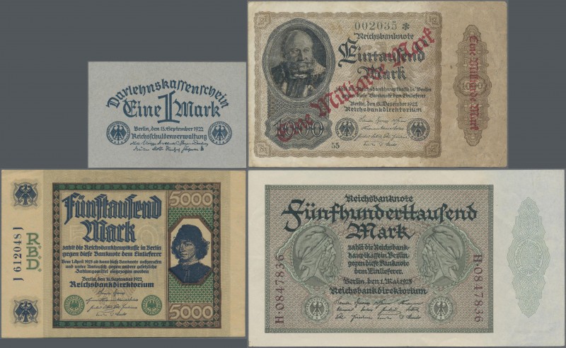 Deutschland - Deutsches Reich bis 1945: Lot mit 8 Banknoten, dabei 50 Mark 1918 ...