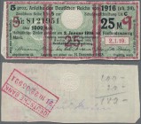 Deutschland - Deutsches Reich bis 1945: Zinskupon der Anleihe 1916, Serie ”q” zu 25 Mark, Ro.59d (P.NL), rückseitiger Stempel der Deutschen Bank und h...