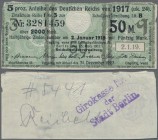 Deutschland - Deutsches Reich bis 1945: Zinskupon der Anleihe 1917, Serie ”q” zu 50 Mark, Ro.60e (P.NL), rückseitig Stempel ”Girokasse der Stadt Berli...