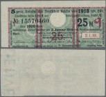 Deutschland - Deutsches Reich bis 1945: Zinskupon der Anleihe 1918, Serie ”q” zu 25 Mark, Ro.61d (P.NL) in kassenfrischer Erhaltung: UNC.
 [taxed und...