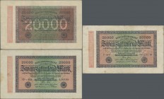 Deutschland - Deutsches Reich bis 1945: Set mit 3 Banknoten 20.000 Mark 1923, Ro.84, einmal Fehldruck mit Wertziffer”20000” über dem eigentlichen Druc...