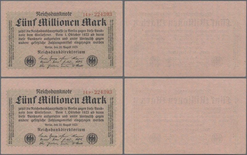 Deutschland - Deutsches Reich bis 1945: 2x 5 Millionen Mark 1923, Ro.104b, beide...