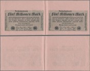 Deutschland - Deutsches Reich bis 1945: 5 Millionen Mark, 20. August 1923, Ro.104e, waagerechtes Doppelstück ohne Firmen und Bogenzeichen sowie ohne K...