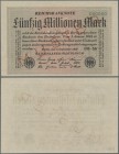 Deutschland - Deutsches Reich bis 1945: 50 Millionen Mark 1923 MUSTER, 6-stellige grüne KN 000000, Fz. GB und rotem Überdruck ”Muster”, Ro.108jM in ka...