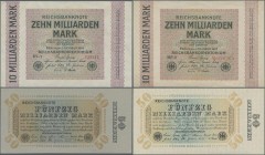 Deutschland - Deutsches Reich bis 1945: Lot mit 5 Banknoten, dabei 3x 10 Milliarden Mark 1923, Ro.114a (aUNC), Ro.114c (XF/XF+), Ro.114f (aUNC mit kle...