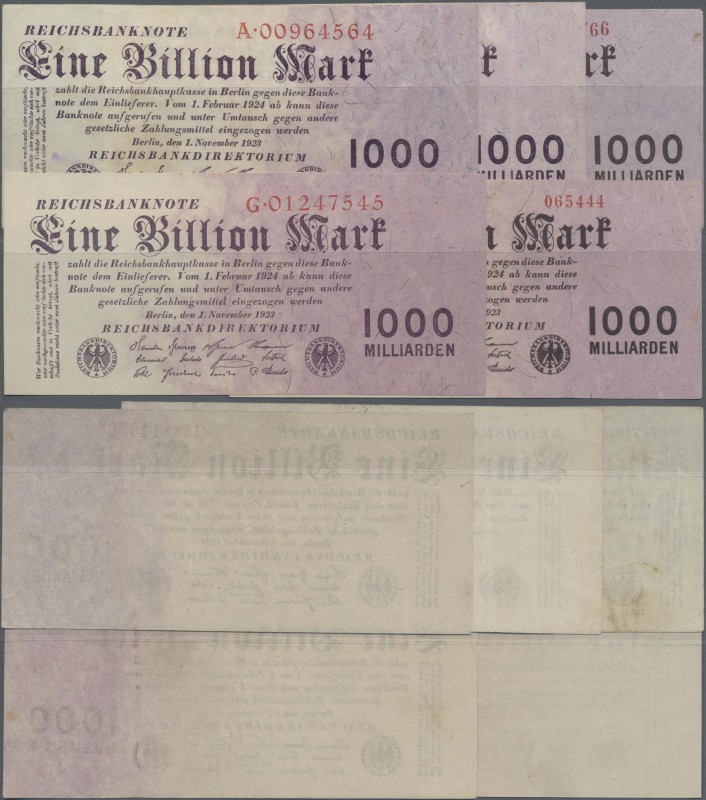 Deutschland - Deutsches Reich bis 1945: Lot mit 5 Banknoten zu 1 Billion Mark 19...