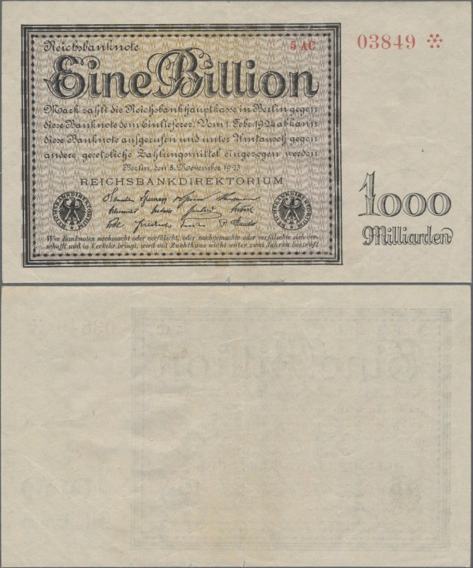 Deutschland - Deutsches Reich bis 1945: 1 Billion Mark vom 5. November 1923, KN ...
