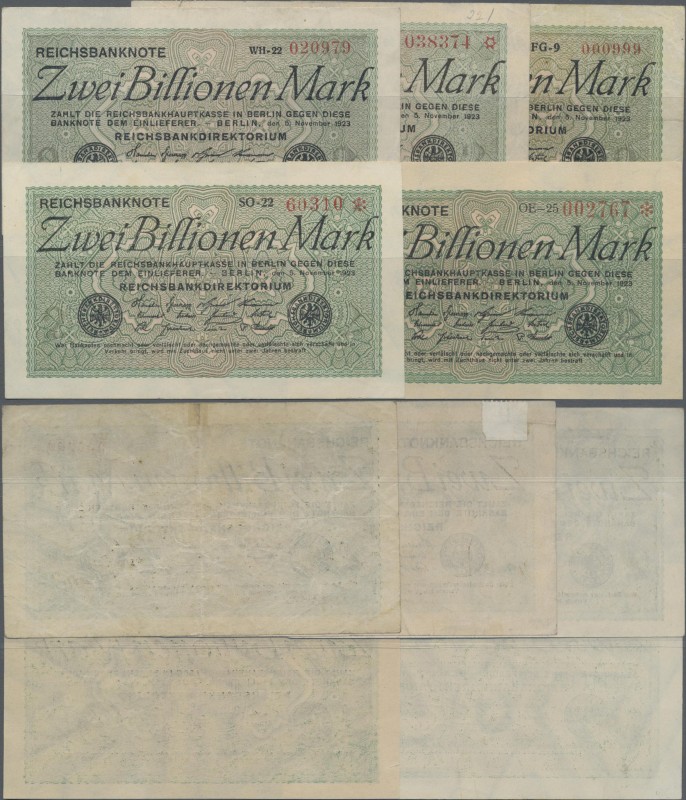 Deutschland - Deutsches Reich bis 1945: Lot mit 5 Banknoten 2 Billionen Mark 192...