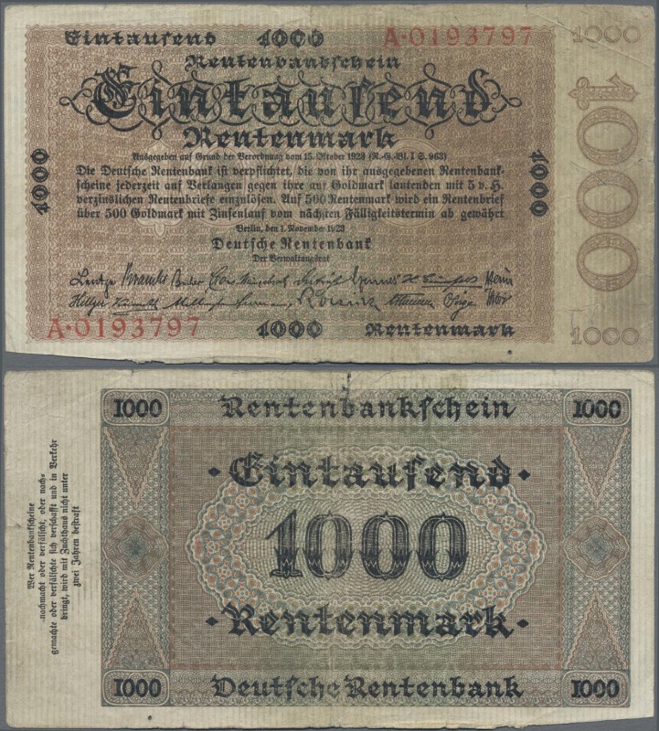 Deutschland - Deutsches Reich bis 1945: 1000 Rentenmark 1923, Ro.161, stärker ge...