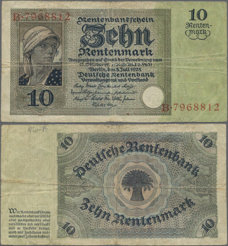 Deutschland - Deutsches Reich bis 1945: 10 Rentenmark, 3.7.1925, Serie B, waager...