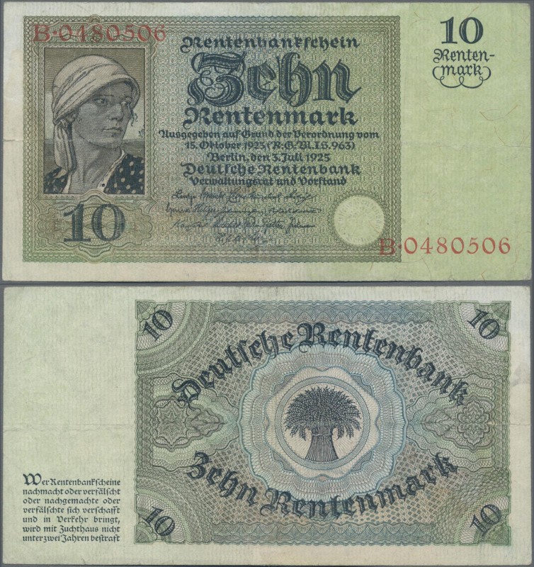 Deutschland - Deutsches Reich bis 1945: 10 Rentenmark 1925, Ro.163, saubere Gebr...