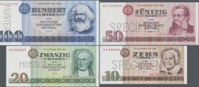 Deutschland - DDR: Staatsbank der DDR, Serie 1971/75, Mustersatz mit 5 Mark 1975 mit KN AA000000 und Perforation ”Muster” Ro.361M3 (UNC), 10 Mark 1971...