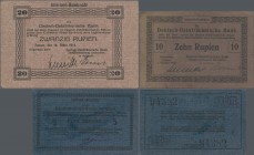Deutschland - Kolonien: Deutsch-Ostafrika: Kleines Lot mit 3 Interims-Banknoten: 20 Rupien 15. März 1915, Unterschriften Reindl und Ernst??, Ro.906/P....