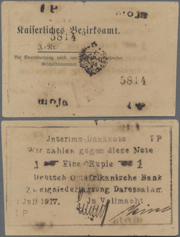 Deutschland - Kolonien: 1 Rupie 1917 ”Briefkopfnote”, Serie ”IP”, Ro.936f mit Br...