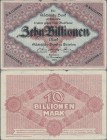Deutschland - Länderscheine: Sächsische Bank zu Dresden, 10 Billionen Mark, 15.11. 1923, Ro.SAX25, stärker gebraucht mit Einrissen. Erhaltung: F/F-. S...