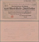Deutschland - Reichsbahn: Berlin, Reichsverkehrsminister, wertbeständiger Geldschein zu 8,40 Mark Gold = 2 Dollar 1923, MGG 002.40a in kassenfrischer ...