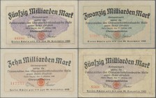 Deutschland - Reichsbahn: OPD Halle/Saale, Lot mit 11 Scheinen, dabei 3x 10 Milliarden, 3x 20 Milliarden und 5x 50 Millliarden Mark 1923, Müller-Geige...