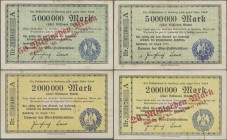 Deutschland - Reichsbahn: OPD Hamburg, Lot mit 12 Schecks 1, 2x 2, 2x 5 und 10 Millionen Mark, sowie 2x 20, 2x 50 und 2x 100 Milliarden Mark 1923, all...