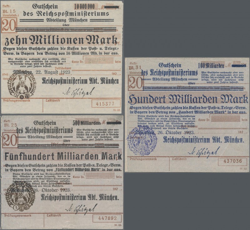 Deutschland - Reichsbahn: München, Reichspostministerium, Lot mit 9 Gutscheinen,...