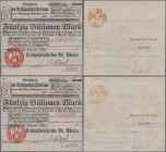 Deutschland - Reichsbahn: München, Reichspostministerium 2x 50 Billionen Mark mit rotem Hochdruckstempel 3.12.1923, beide mit identischer Kontrollnumm...
