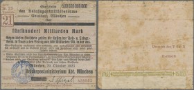 Deutschland - Reichsbahn: München, Reichspostministerium, überdrucktes Formular des Postscheckamtes Nürnberg zu 500 Milliarden Mark mit blauem Hochdru...