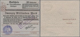 Deutschland - Reichsbahn: Stuttgart, Oberpostdirektion, 20 Milliarden Mark, 25.10.1923 (violetter Hochdruckstempel) und violetter Rahmenstempel ”Ungül...