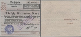 Deutschland - Reichsbahn: Stuttgart, Oberpostdirektion, 50 Milliarden Mark, 25.10.1923 (violetter Hochdruckstempel) und violetter Rahmenstemple ”Ungül...