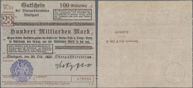 Deutschland - Reichsbahn: Stuttgart, Oberpostdirektion, 100 Milliarden Mark, 29.10.1923 (violetter Hochdruckstempel), Müller-Geiger-Grabowski 511.3, E...