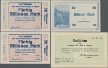 Deutschland - Notgeld - Bayern: Miltenberg, Stadt, 50 Billionen Mark, 22.9.1923, Reihen A, B, C, kassenfrisch, total 3 Scheine, dazu Ortsfürsorgeaussc...