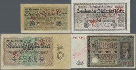 Deutschland - Deutsches Reich bis 1945: Sammlung mit 49 Reichsbanknoten, alle mit Überdruck ”Muster” aus laufender Serie, dabei u.a. 2 Billionen Mark ...