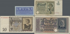 Deutschland - Deutsches Reich bis 1945: Kleines Lot mit 56 Banknoten Weimarer Republik und Drittes Reich, dabei u.a. 5 Rentenmark 1926 Ro.164a (F/F-),...