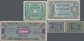 Deutschland - Alliierte Militärbehörde + Ausgaben 1945-1948: Kleines Lot mit 16 Banknoten, dabei 1/2 Mark AMB 1944 Ro.200a (VF), 10 Mark 1944 Ro.203d ...