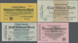 Deutschland - Reichsbahn: Berlin, Reichsverkehrsminister, riesiges Lot mit 85 Banknoten 1923, dabei u.a. 2x 100 Milliarden Mark, 2x 1 Billion, 2x 5 Bi...