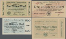 Deutschland - Reichsbahn: Erfurt, RBD, Lot mit 21 Banknoten, dabei 2x 1 Million, 2x 2 Millionen, 2x 5 Millionen, 10 Millionen, 2x 100 Millionen, 2x 50...