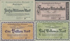 Deutschland - Reichsbahn: RBD Stuttgart, Lot mit 39 Scheinen, dabei 4x 1 Million, 6x 5 Millionen, 3x 50 Millionen, 1 Milliarde, 5x 20 Milliarden, 3x 5...