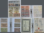 Deutschland - Notgeld - Bremen: Sammlung von ca. 75 Notgeldscheinen, 2 Wertpapieren und 27 alten Firmenschecks 1894-1907 meist aus HB und Bremerhaven ...