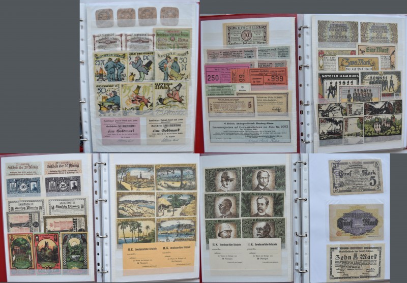 Deutschland - Notgeld - Hamburg: Album mit 83 Notgeldscheinen, 14 Wertpapieren u...