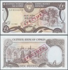 Cyprus: 1 Pound 1994 Specimen P. 53cs with specimen number perforation 104 at lower right, red stamp specimen and zero serial numbers, condition: UNC....