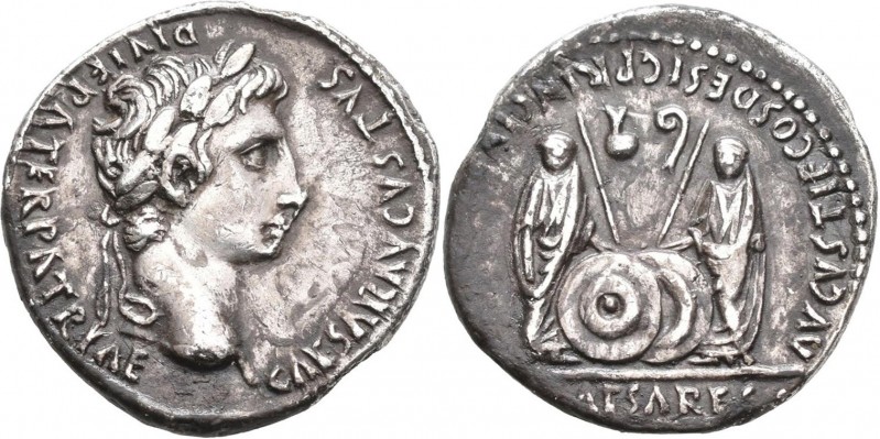 Augustus (27 v.Chr. - 14 n.Chr.): Denar, Lugdunum. Kopf mit Lorbeerkranz rechts,...