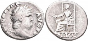 Nero (54 - 68): Denar, Rom 64-66. Kopf mit Lorbeerkranz nach rechts, NERO CAESAR AVGVSTVS / Salus thront mit Patere nach links, SALVS. Cohen 314, RIC ...