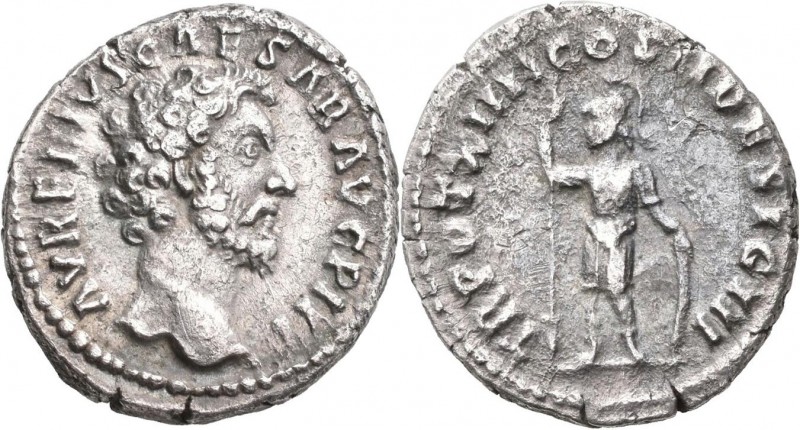 Marc Aurel (139 - 161 - 180): Denar, Rom, 159-160. Büste nach rechts, AVRELIVS C...