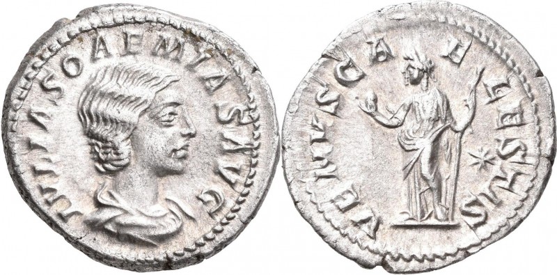 Iulia Soaemias, Mutter des Elagabal (+ 222 n.Chr.): Denar, Rom. Drapierte Büste ...