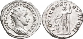 Gordianus III. (238 - 244): Antoninian, Rom. Büste mit Strahlenkrone, IMP CAES MANT GORDIANVS AVG / Jupiter Blitz und Zepter haltend, zu Füßen kleine ...