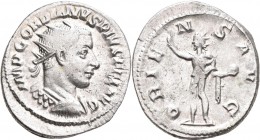 Gordianus III. (238 - 244): Antoninian, Rom. Büste mit Strahlenkrone, IMP GORDIANVS PIVSFEL AVG / Sol stehend, Globus in der Hand, ORIENS AVG. Cohen 1...