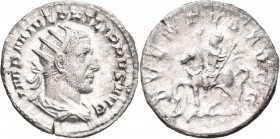 Philippus I. Arabs (244 - 249): Antoninian, Rom. Drapierte Büste mit Strahlenkrone nach rechts, IMP M IVL PHILIPPUS AUG / Kaiser reitend, die Rechte e...