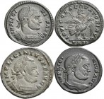 Licinius I. (308 - 324): Lot 3 Follis, dabei: VOT XX (RIC 229), Adler trägt Kaiser (RIC 196) und GENIO POP ROM TF ATR (RIC 121). Überdurchschnittlich ...